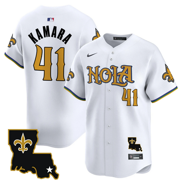 Men's New Orleans Saints #41 Alvin Kamara White Cool Base Stitched Baseball Jersey Men's New Orleans Saints #41 Alvin Kamara White Cool Base Stitched Baseball Jersey